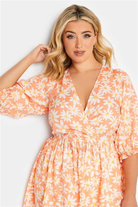 Yours Plus Size Orange Floral Print Wrap Top Yours Clothing