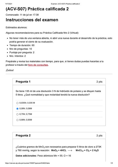 ACV S07 Práctica calificada 2 QUÍMICA GENERAL ACV S07 Práctica