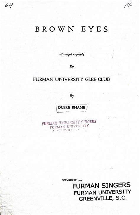 History of “Brown Eyes” – FURMAN SINGERS: Discipline – Excellence – Beauty
