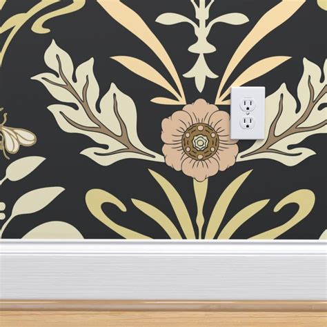 Art Nouveau Commercial Grade Wallpaper Honey Bee And Flower Etsy