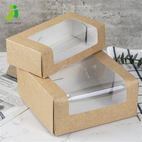 White And Kraft Paper Pastry Box With Window With Print Logo Pastry