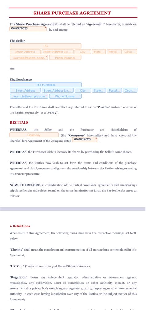 Stock Transfer Agreement Template