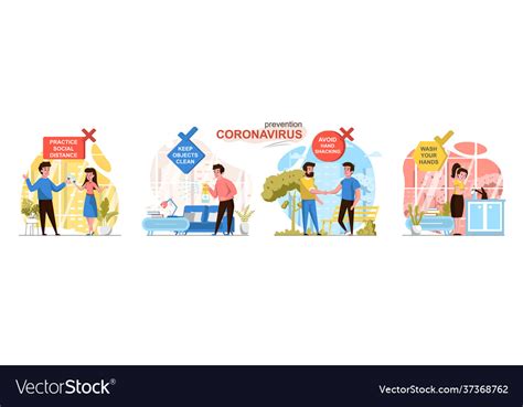 Prevention Coronavirus Flat Design Concept Scenes Vector Image