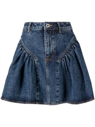 Self Portrait Flared Denim Mini Skirt Farfetch