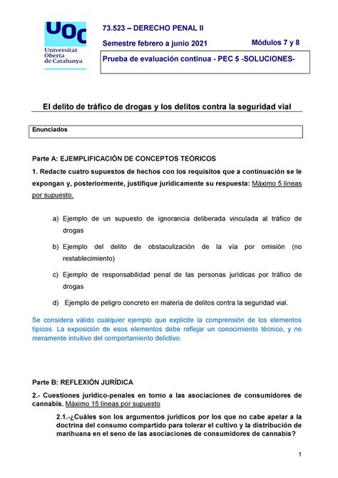 Soluciones PEC 5 Dº Penal II 73 DERECHO PENAL II Semestre febrero