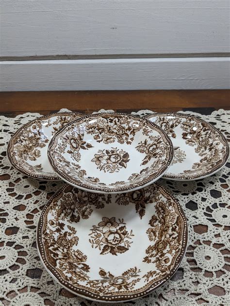 Set Of 4 Brown Tonquin Clarice Cliff Transferware 5 Berry Bowls