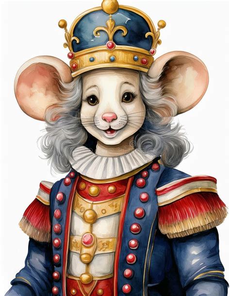 Cute Cartoon Mouse In A Royal Crown Watercolor Illustration Stock