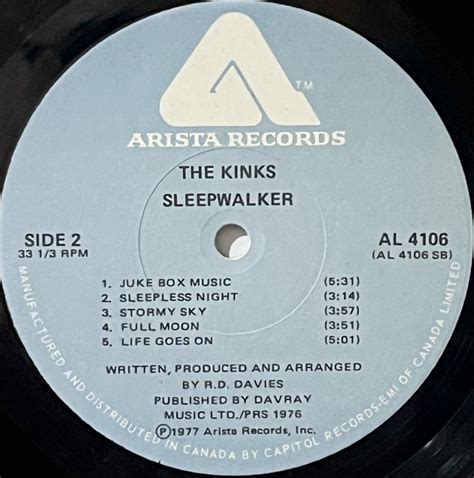 The Kinks Sleepwalker Vinyl Lp Blue Label Canadian Pressing
