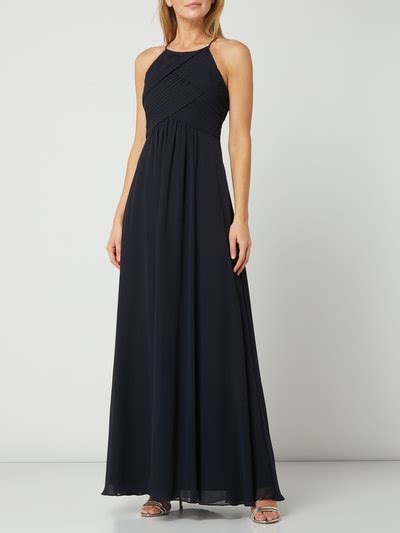 Jake S Cocktail Abendkleid Mit Gelegten Falten Marineblau Meliert