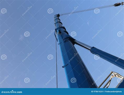 Immense Hydraulic Arm Of A Powerful Crane For Lifting Heavy Load Stock