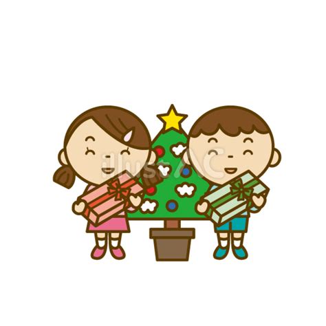 クリスマスプレゼントを持った女の子と男の子イラスト No 23514165／無料イラストフリー素材なら「イラストac」