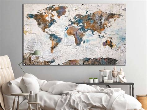 World Map Canvas Single Panelworld Map Wall Artworld Etsy