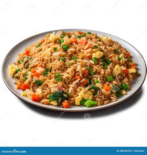 Delicious Chinese Egg Fried Rice With Vegetables On A Plate Stock Illustration Illustration