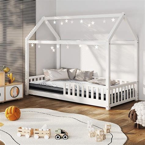 Oikiture Kids Bed Frame With Single Mattress Set House Frame White | BIG W