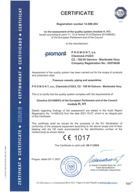 Certification According To Directive Eu Module H H