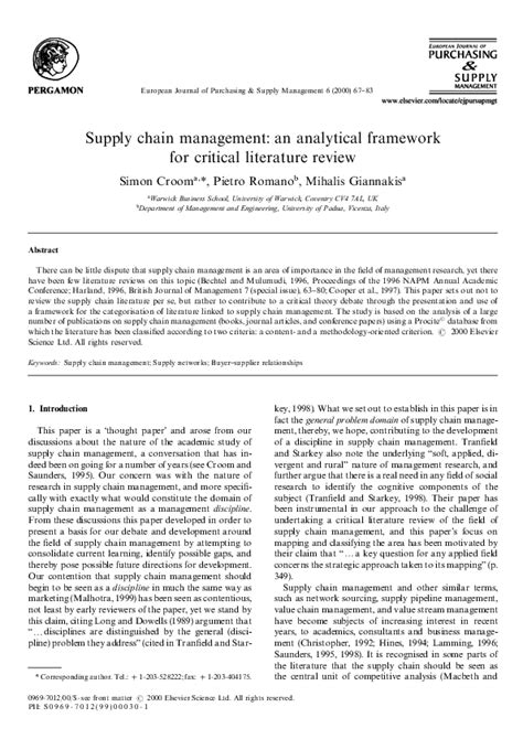 Pdf Supply Chain Management An Analytical Framework For Critical Literature Review