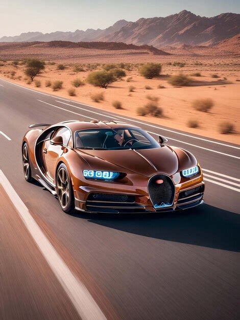 Premium AI Image Bugatti Chiron In A Copper Metallic Color Drivi