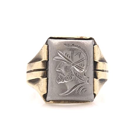 Lot VINTAGE 10K YELLOW GOLD HEMATITE INTAGLIO RING