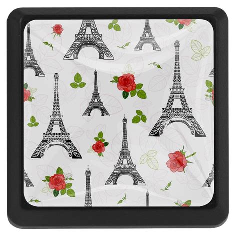 Pack Eifel Tower Paris Square Cabinet Door Knobs Decor For Cupboard