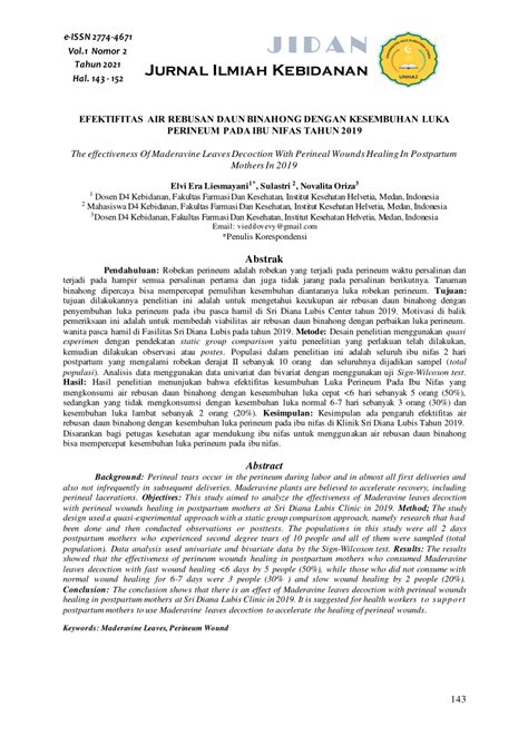 Pdf Efektifitas Air Rebusan Daun Binahong Dengan Kesembuhan Luka