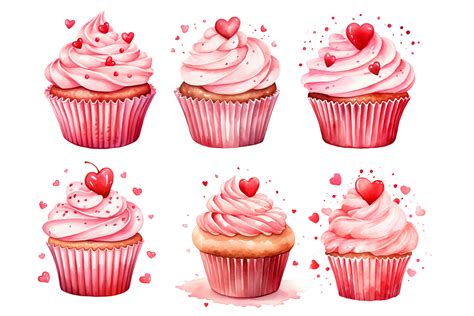 Watercolor Valentines Cupcake Clipart Graphic By Nayem Khan Creative