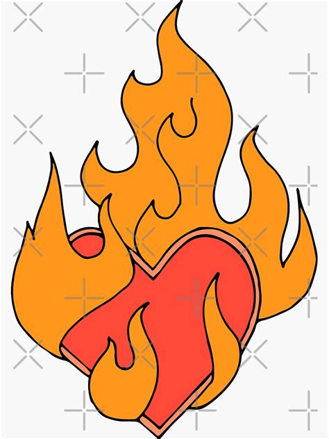 Fire Burning Red Heart Sticker For Sale By Mansn Redbubble