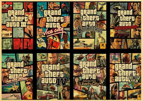 Grand Theft Auto V Game Art Retro Poster Printed Gta Wall Pictures