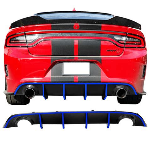 Ikon Motorsports Compatible With 15 23 Dodge Charger Srt V2 Style Rear Diffuser With Blue