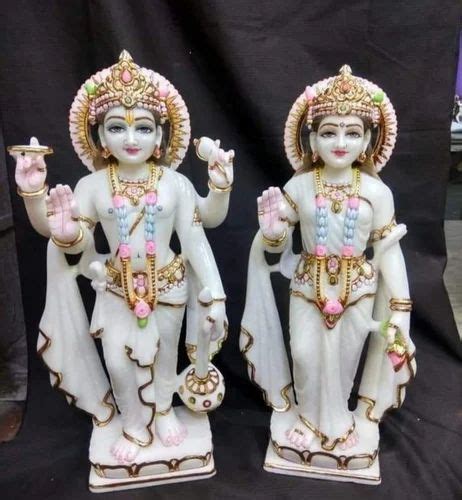 Painted Hindu Goddess Laxmi Statue In Marble For Worship Size Min