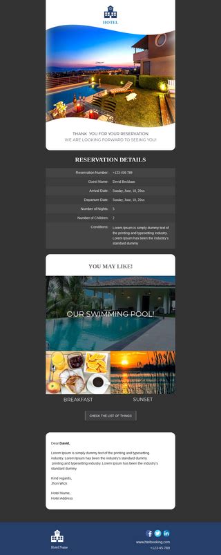 Hotel Booking Confirmation Email Template Unlayer