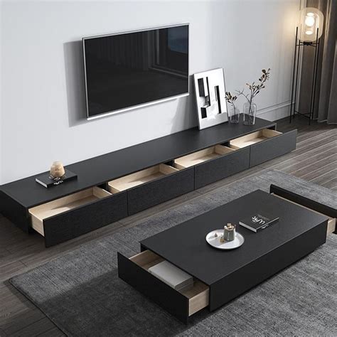 Povison Donicy Modern Solid Wood Tv Stand Lowline Media Console With 4