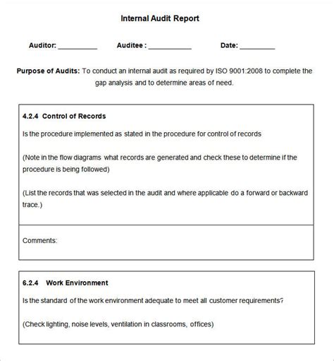 Internal Audit Report Templates Free Sample Example Format