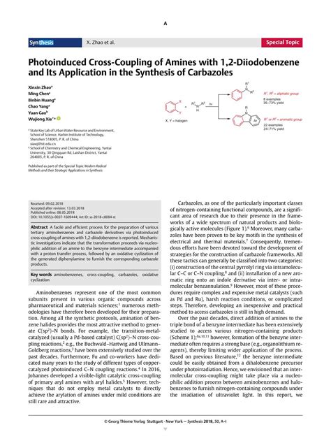 胺与12 二碘苯的光诱导交叉偶联及其在咔唑合成中的应用synthesis X Mol