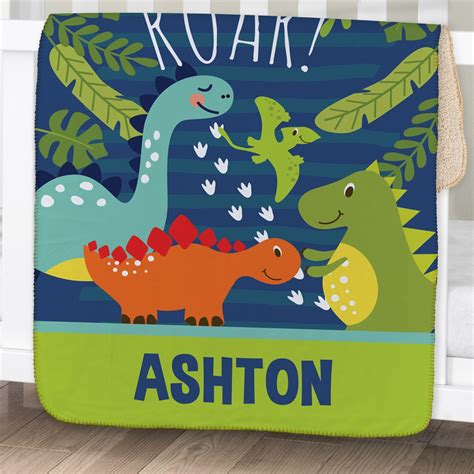 Personalized Roar Dinosaur Baby Sherpa Blanket Giftsforyounow