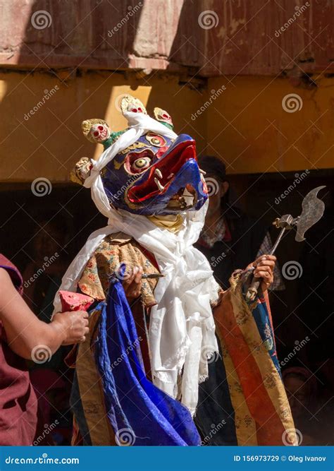 Monk In Garuda Mask With Ritual Axe Parashu Or Elephant Goad Ankusha