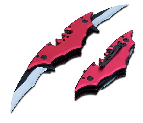 Batman Double Side Blade Spring Assisted Tactical Pocket Knife Red Bat Man