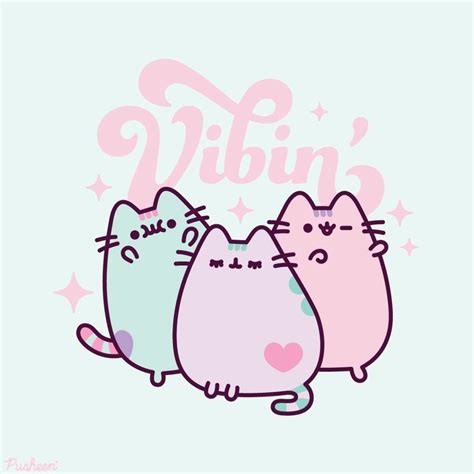 Three Pastel Pusheen S Are Shown In The Center With Sparkles Around