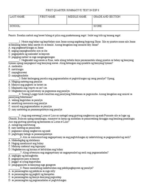 Esp 8 Summative Test Pdf