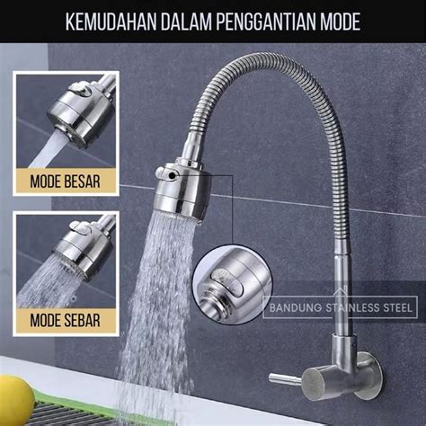 Jual Kran Keran Air Leher Angsa Fleksibel Dapur Tembok Full Stainless