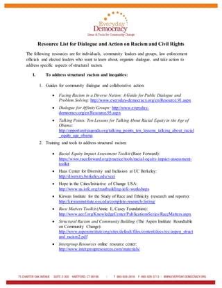 Resource List For Dialogue And Action On Racism And Civil Rights Pdf