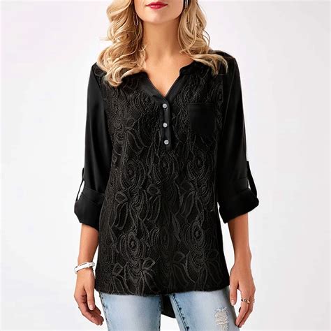 Plus Size S 3xl Elegant Women Chiffon Blouse Shirts Lace Carving Floral