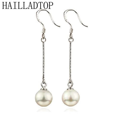 Pearls Drop Earrings Silver Plated Luxury Pearls Dangle Earrings Long