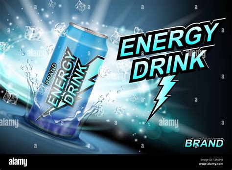 Energy Drink Label Ads With Ice Cubes And Splash On Dark Realistic