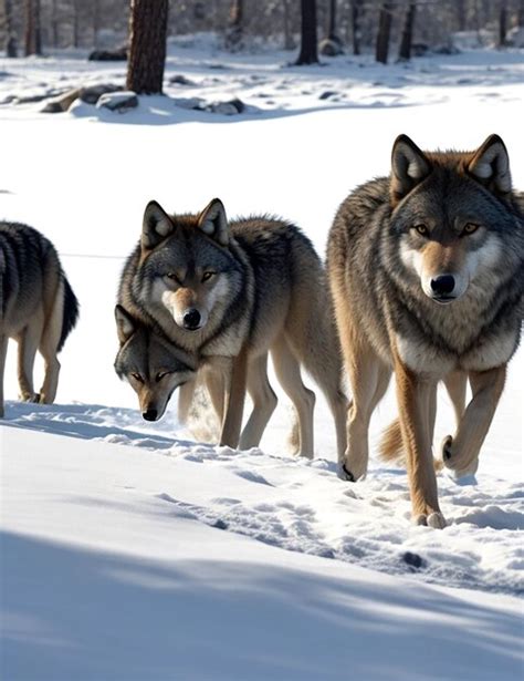 Una Manada De Lobos Caminando Sobre El Hielo Foto Premium