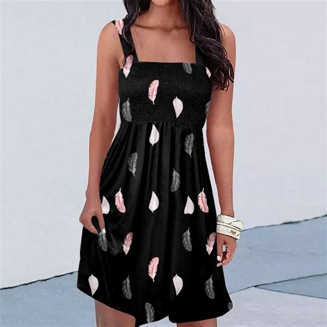 Leesechin Summer Dresses For Women 2024 Clearance Womens Summer Printed Sexy Slash Neck