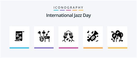 paquete de iconos de glifo 5 del día internacional del jazz que incluye