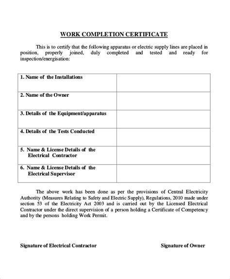 Work Completion Certificate Templates Free Word Excel Pdf