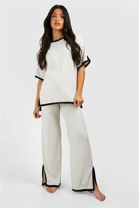 Maternity Contrast Binding Rib Loungewear Set Boohoo Uk