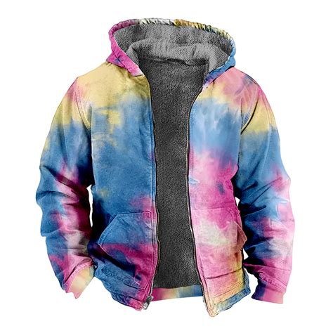 Mens Fleece Jacket Colorful Splash Graphics Full Zip Hoodie Jacket For