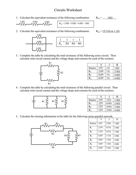 circuits worksheet